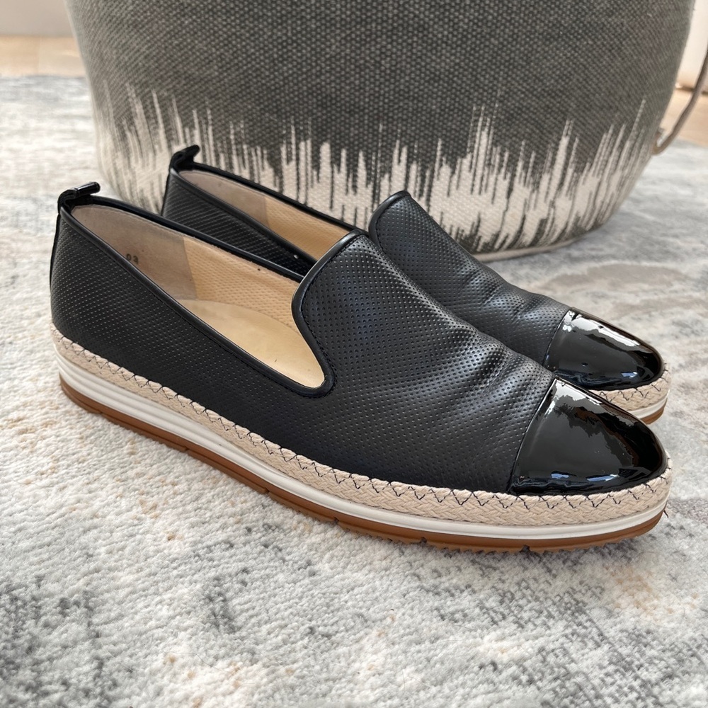 PAUL GREEN Posh Flat Loafer Espadrilles  Perforated Upper Patent Leather Toe Cap